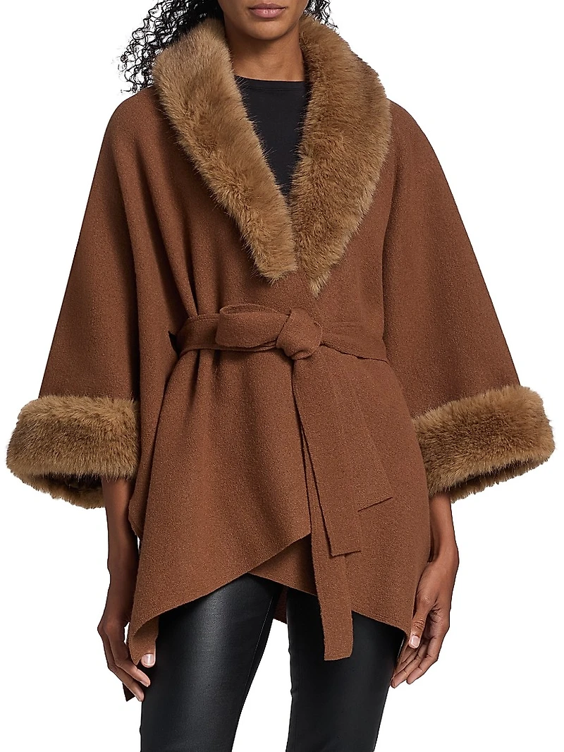 Joanne Faux-Fur-Trim Sweater Coat