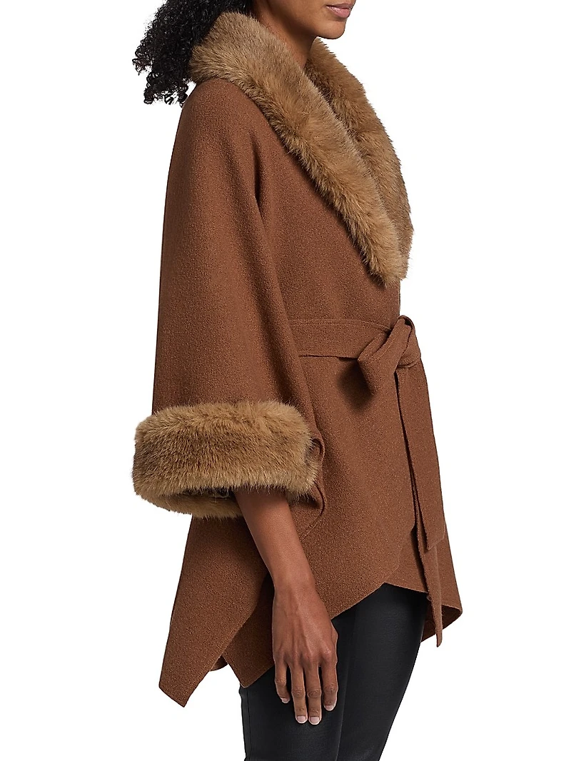 Joanne Faux-Fur-Trim Sweater Coat