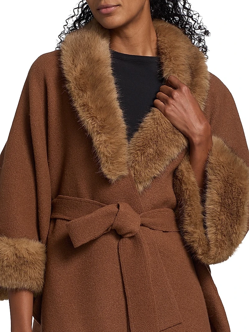 Joanne Faux-Fur-Trim Sweater Coat