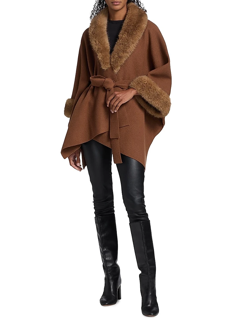 Joanne Faux-Fur-Trim Sweater Coat