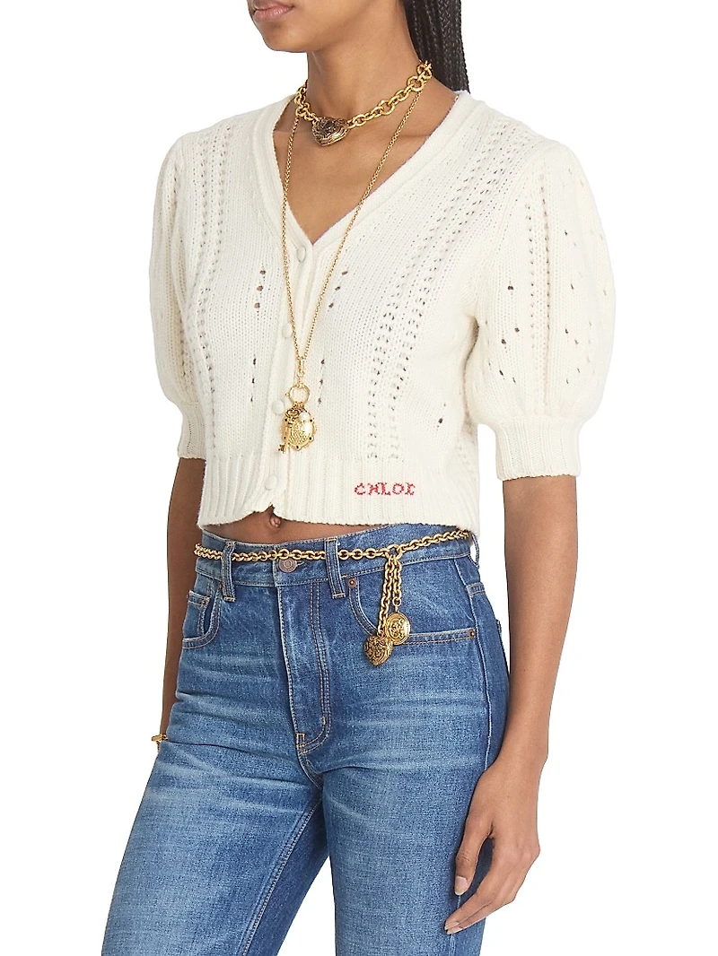 Wool-Cashmere Elbow-Sleeve Cardigan