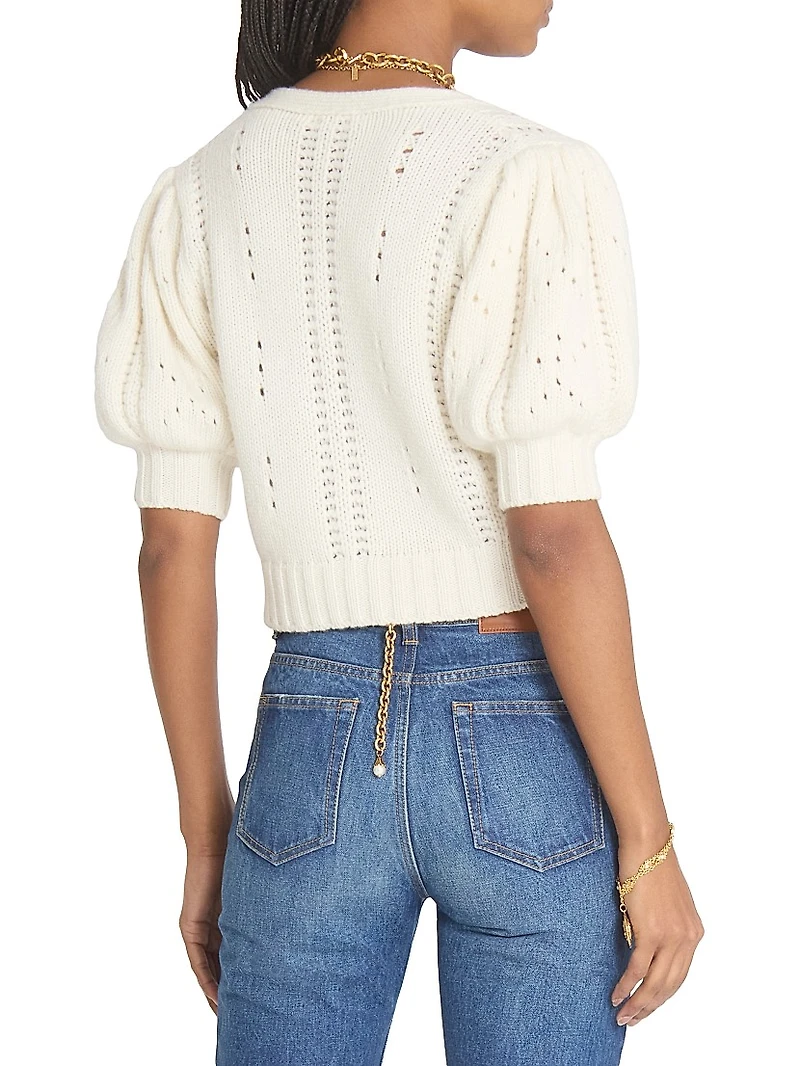 Wool-Cashmere Elbow-Sleeve Cardigan