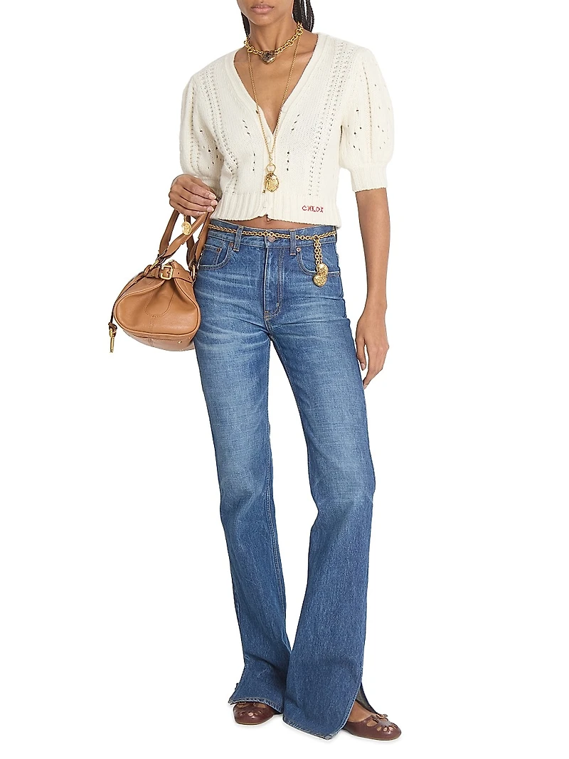 Wool-Cashmere Elbow-Sleeve Cardigan