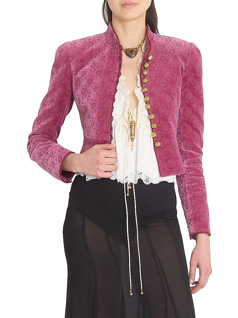 Floral Velvet Crop Jacket