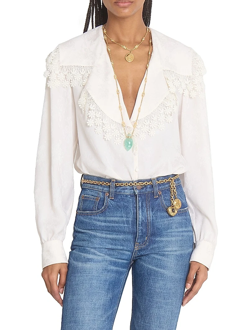 Floral Lace Silk Blouse