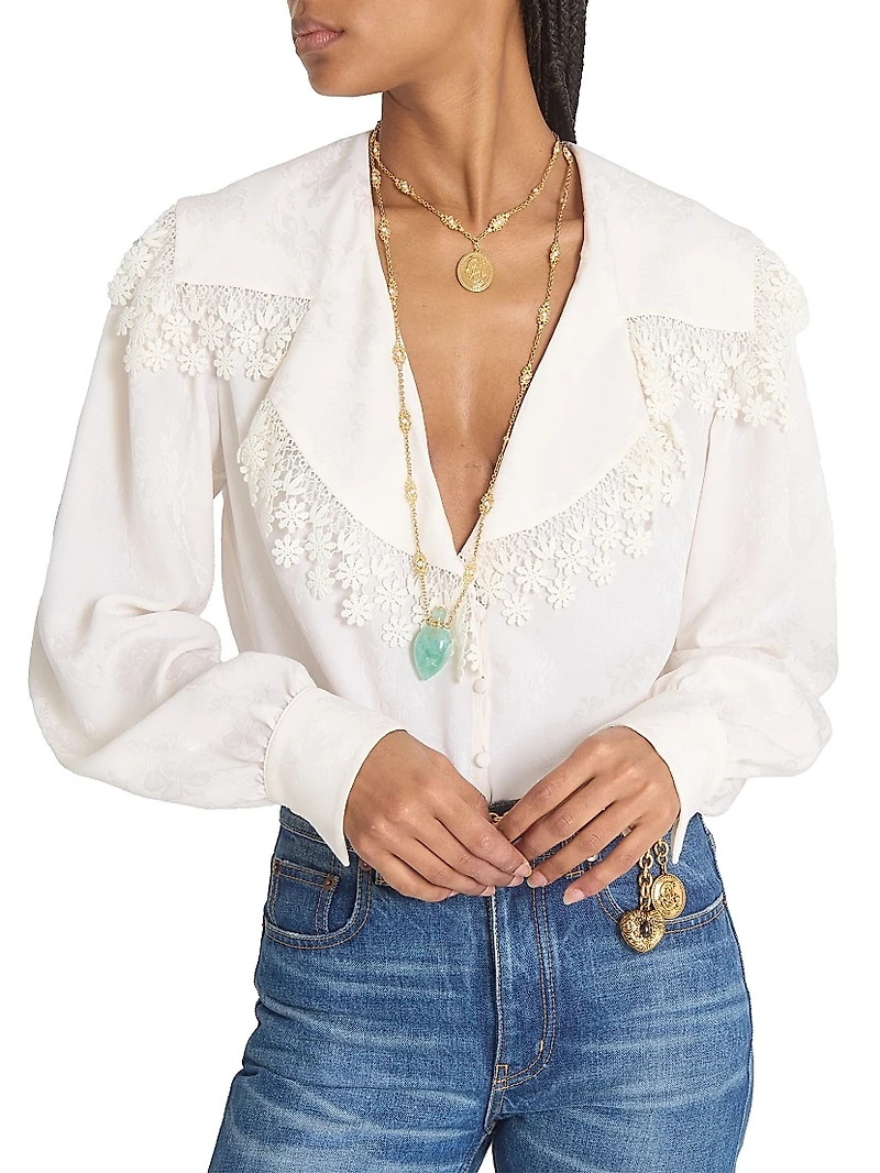Floral Lace Silk Blouse