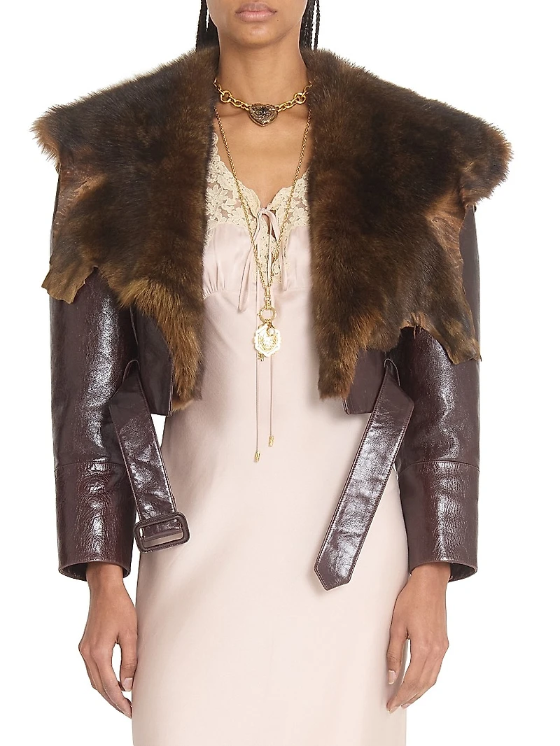 Cropped Shearling Collar Jacket