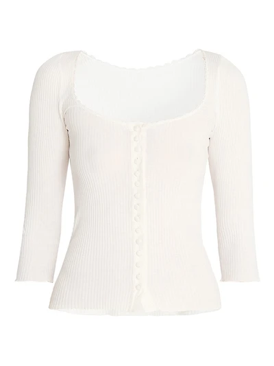 Lace-Trim Cotton Scoopneck Cardigan