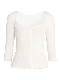 Lace-Trim Cotton Scoopneck Cardigan