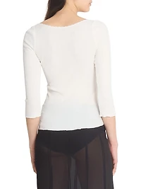 Lace-Trim Cotton Scoopneck Cardigan