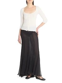 Lace-Trim Cotton Scoopneck Cardigan