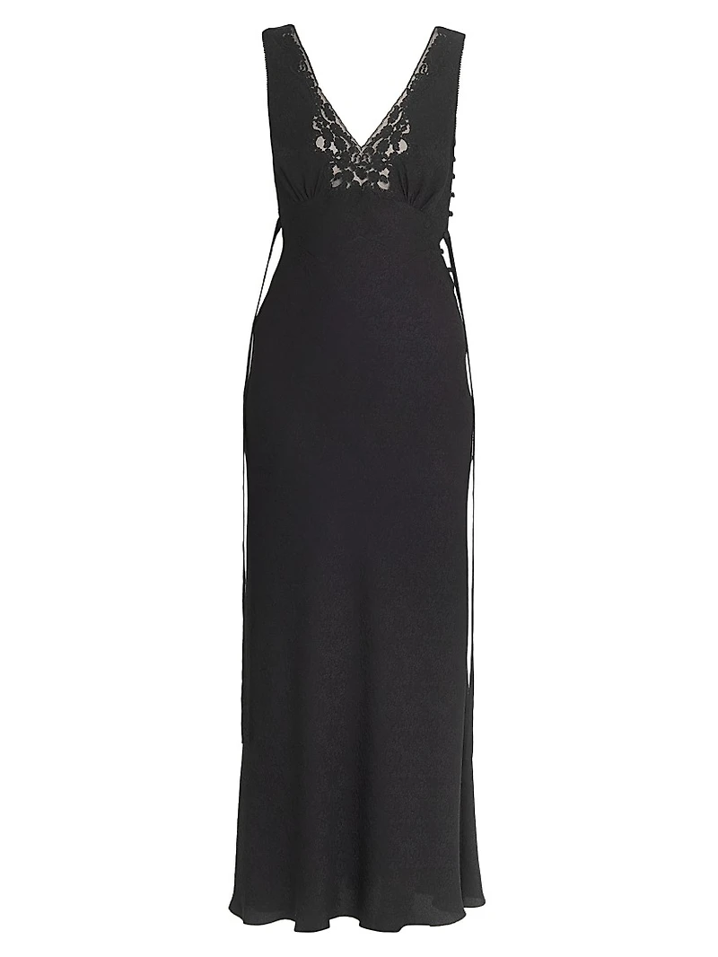 Lace-Trim Silk Crêpe de Chine Bias-Cut Gown