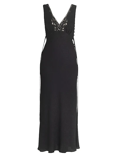 Lace-Trim Silk Crêpe de Chine Bias-Cut Gown
