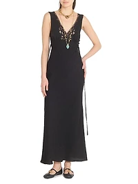 Lace-Trim Silk Crêpe de Chine Bias-Cut Gown