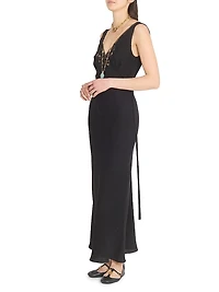 Lace-Trim Silk Crêpe de Chine Bias-Cut Gown