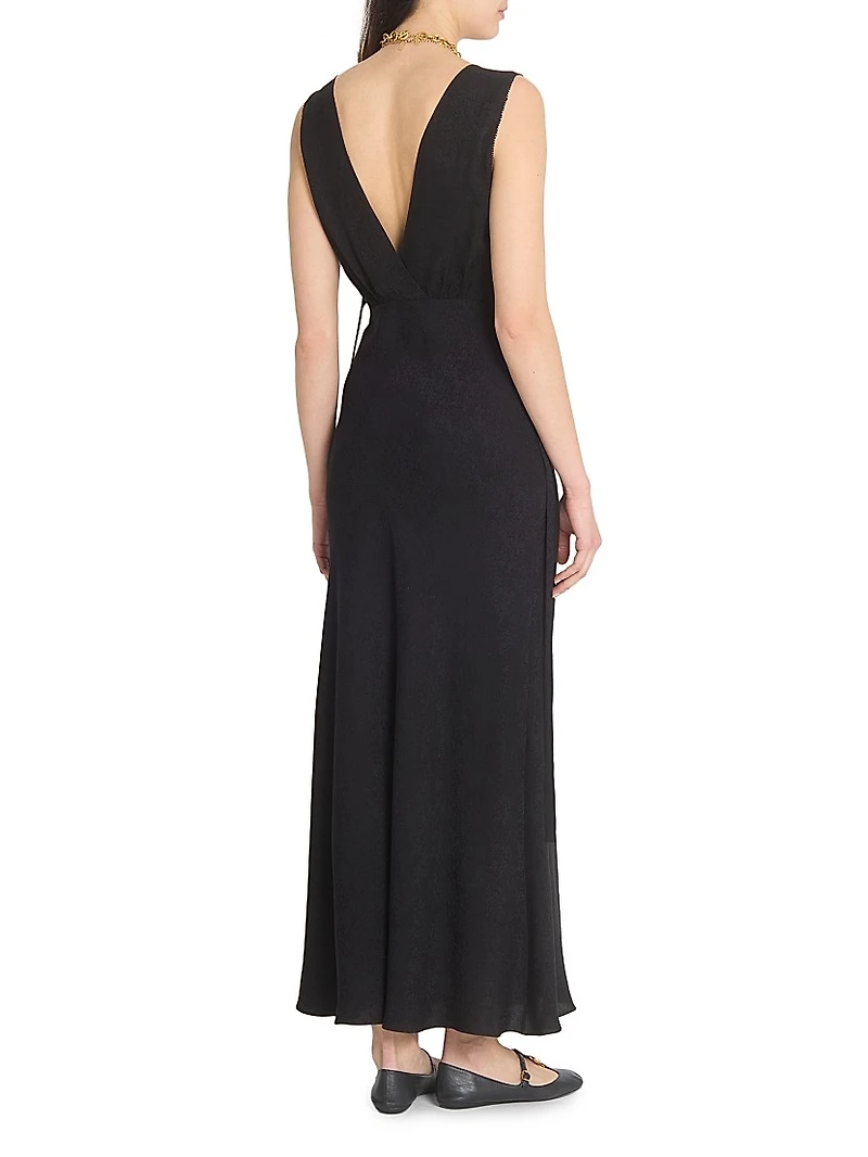 Lace-Trim Silk Crêpe de Chine Bias-Cut Gown