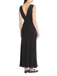 Lace-Trim Silk Crêpe de Chine Bias-Cut Gown