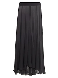 Pleated Sheer Silk Maxi Skirt