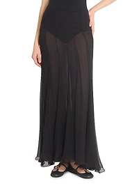 Pleated Sheer Silk Maxi Skirt