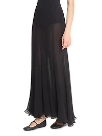 Pleated Sheer Silk Maxi Skirt