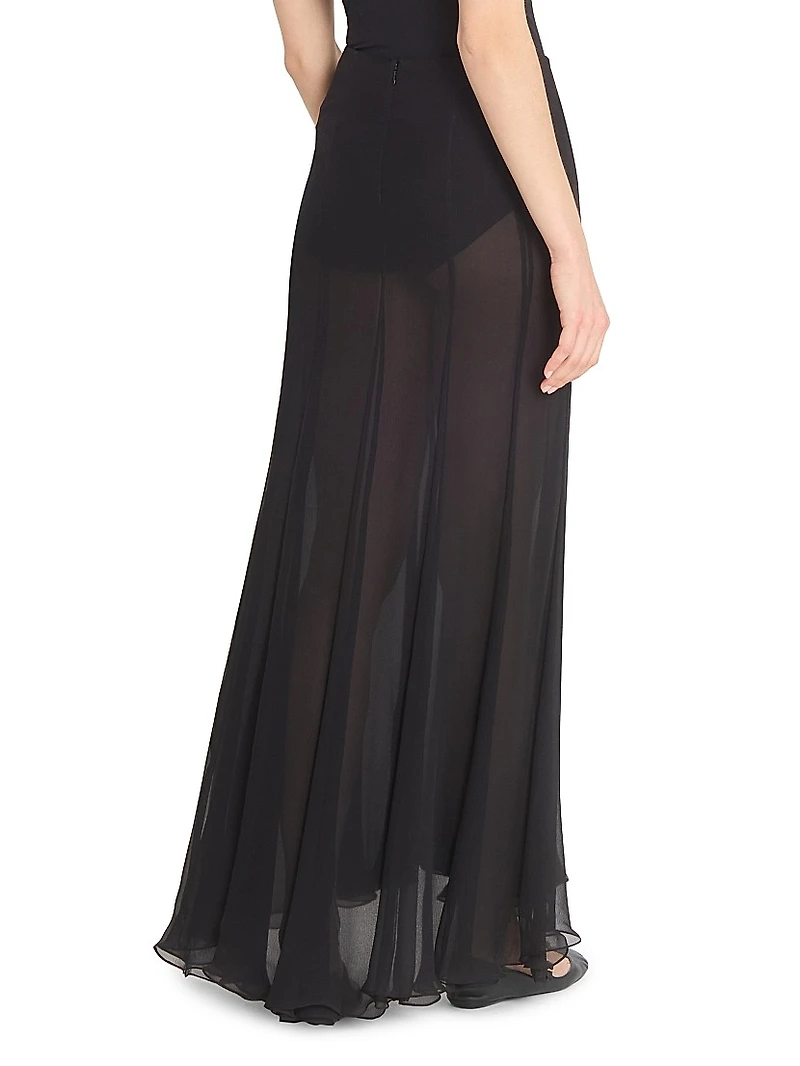 Pleated Sheer Silk Maxi Skirt