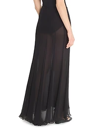 Pleated Sheer Silk Maxi Skirt