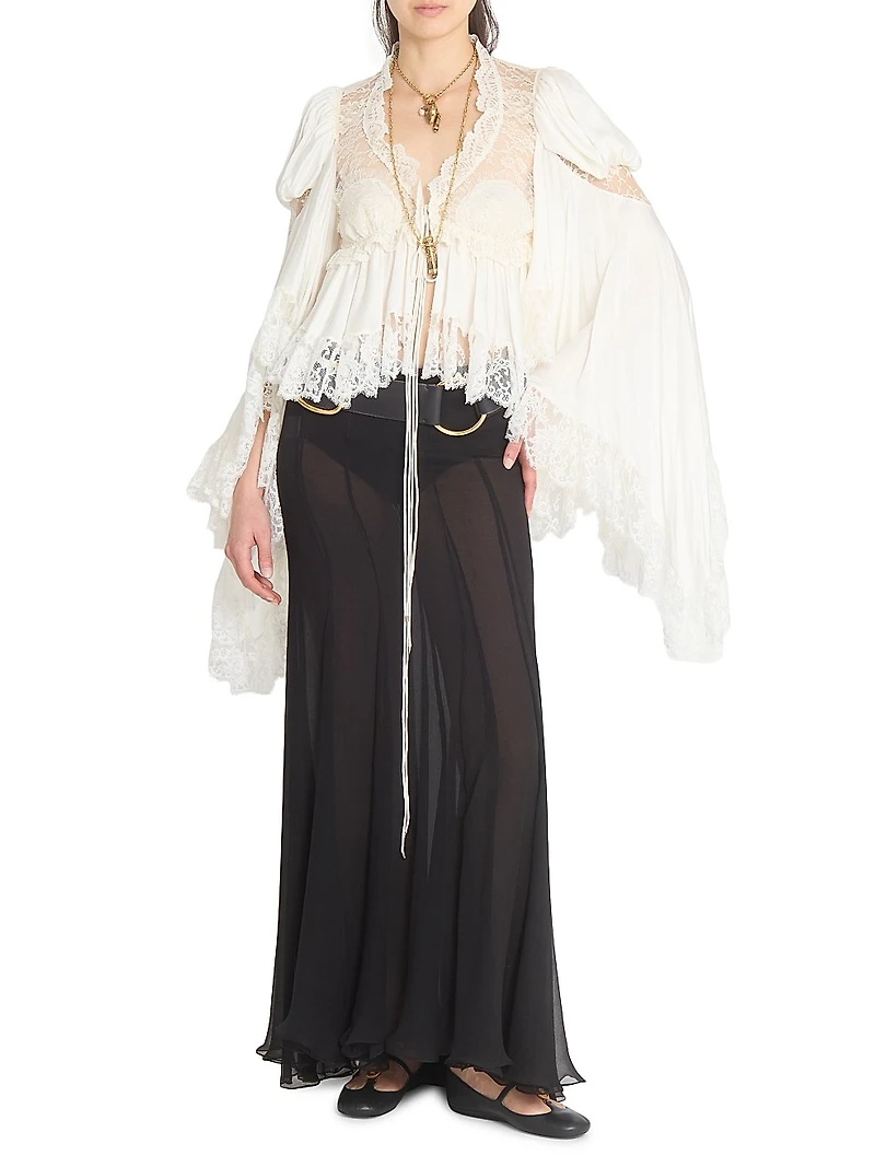Pleated Sheer Silk Maxi Skirt