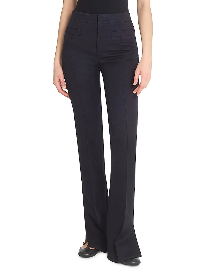 Seasona Stretch-Cotton Straight-Leg Slit Pants