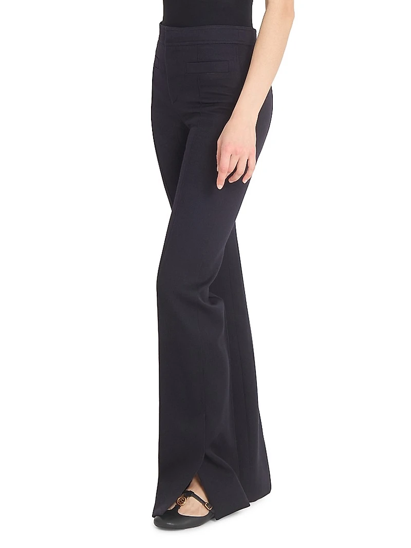 Seasona Stretch-Cotton Straight-Leg Slit Pants