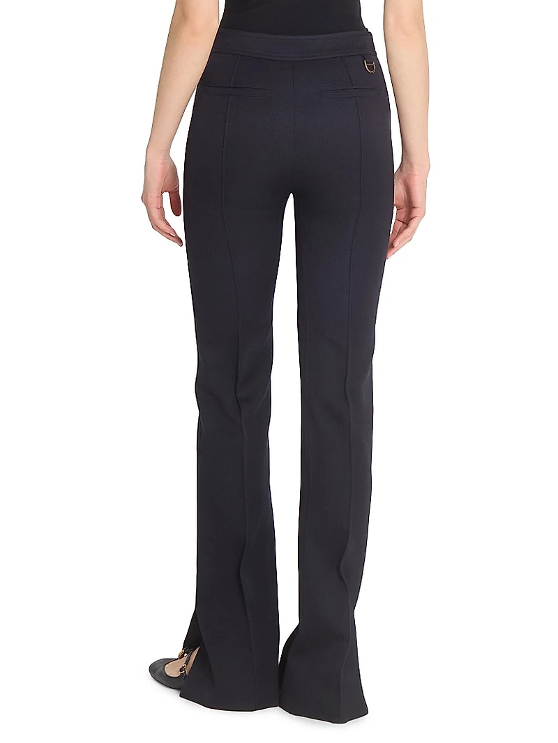 Seasona Stretch-Cotton Straight-Leg Slit Pants