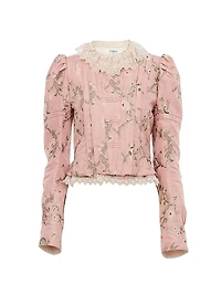 Floral-Embroidered Lace-Trimmed Jacket