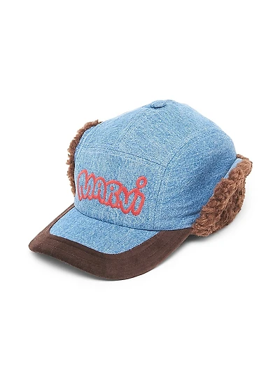 Faux-Fur Denim Baseball Cap
