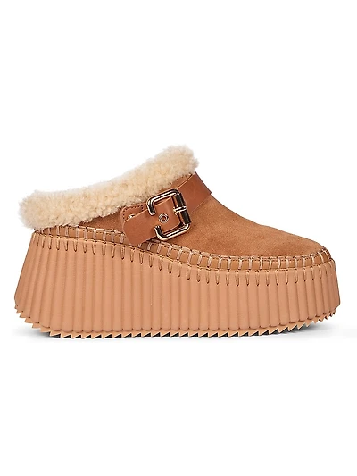 Nama Shearling-Trim Suede Mules
