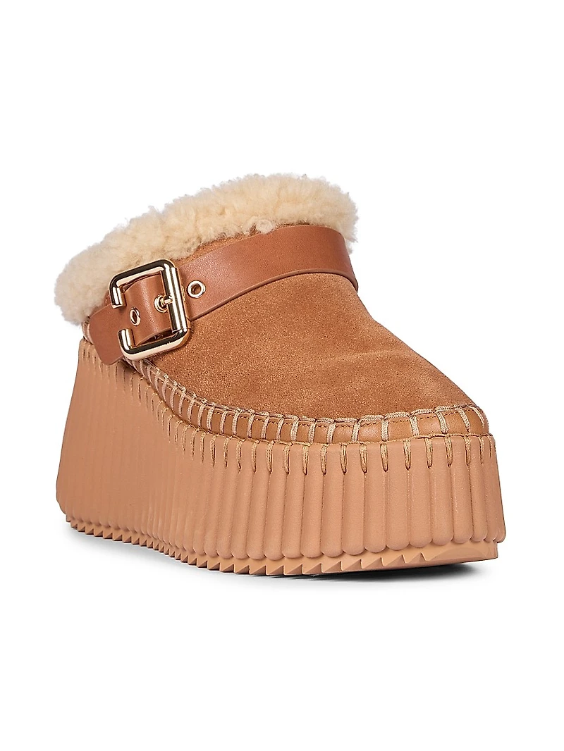 Nama Shearling-Trim Suede Mules