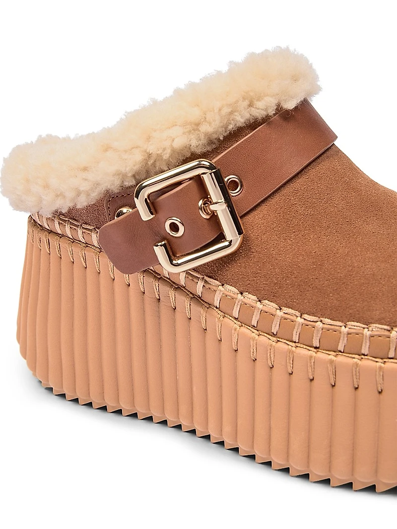 Nama Shearling-Trim Suede Mules