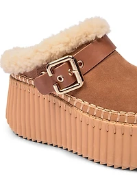 Nama Shearling-Trim Suede Mules