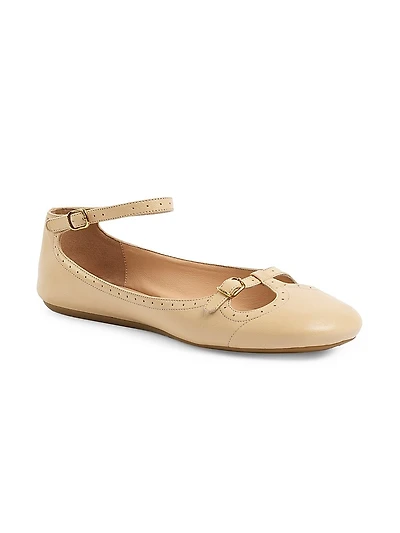 Misty Perforated Leather T-Strap Flats