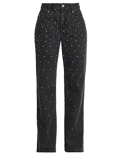 Brinsa Embellished Denim Mid-Rise Straight-Leg Jeans