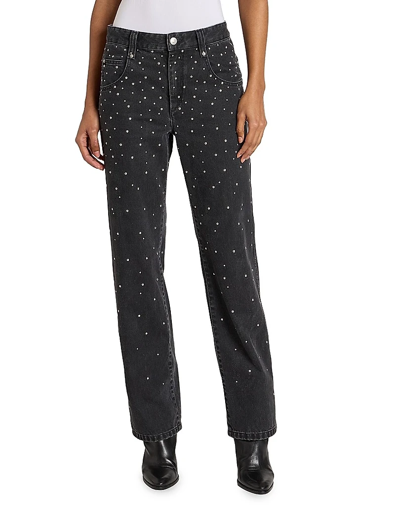 Brinsa Embellished Denim Mid-Rise Straight-Leg Jeans