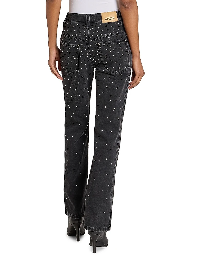 Brinsa Embellished Denim Mid-Rise Straight-Leg Jeans
