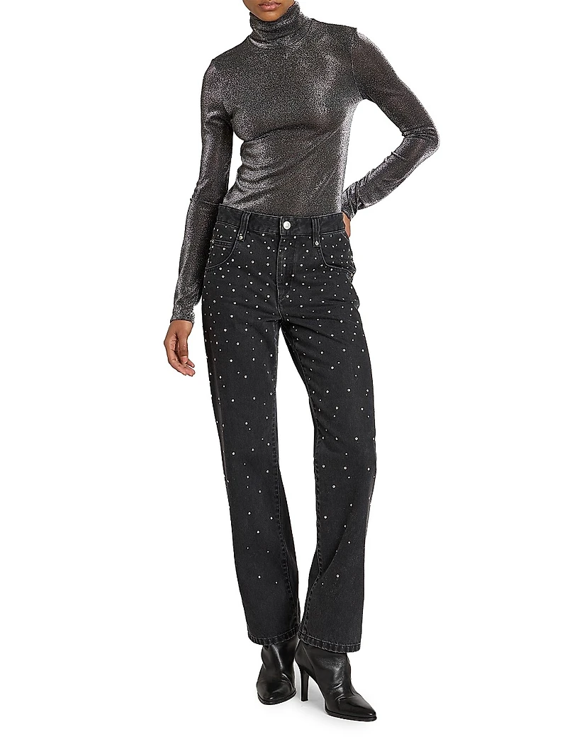 Brinsa Embellished Denim Mid-Rise Straight-Leg Jeans