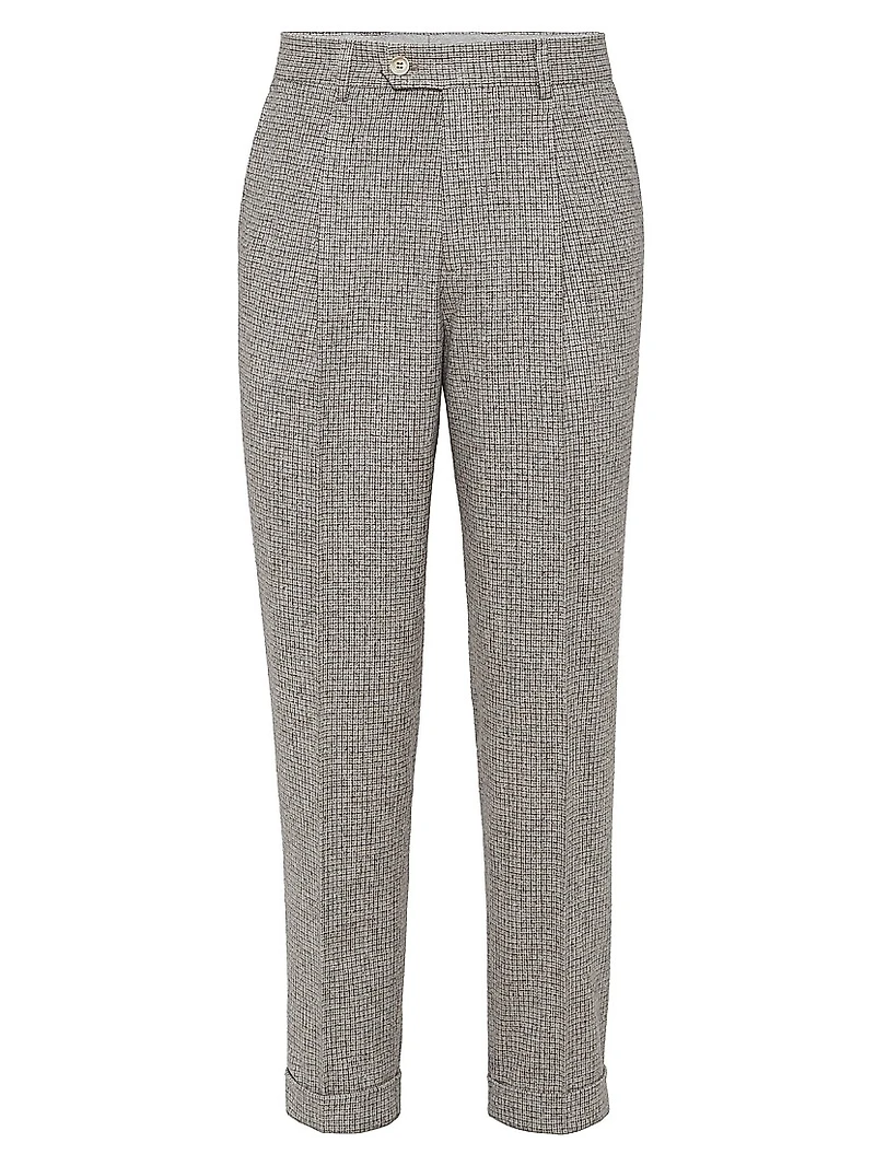 Checked Flannel Leisure Fit Trousers with Pleat