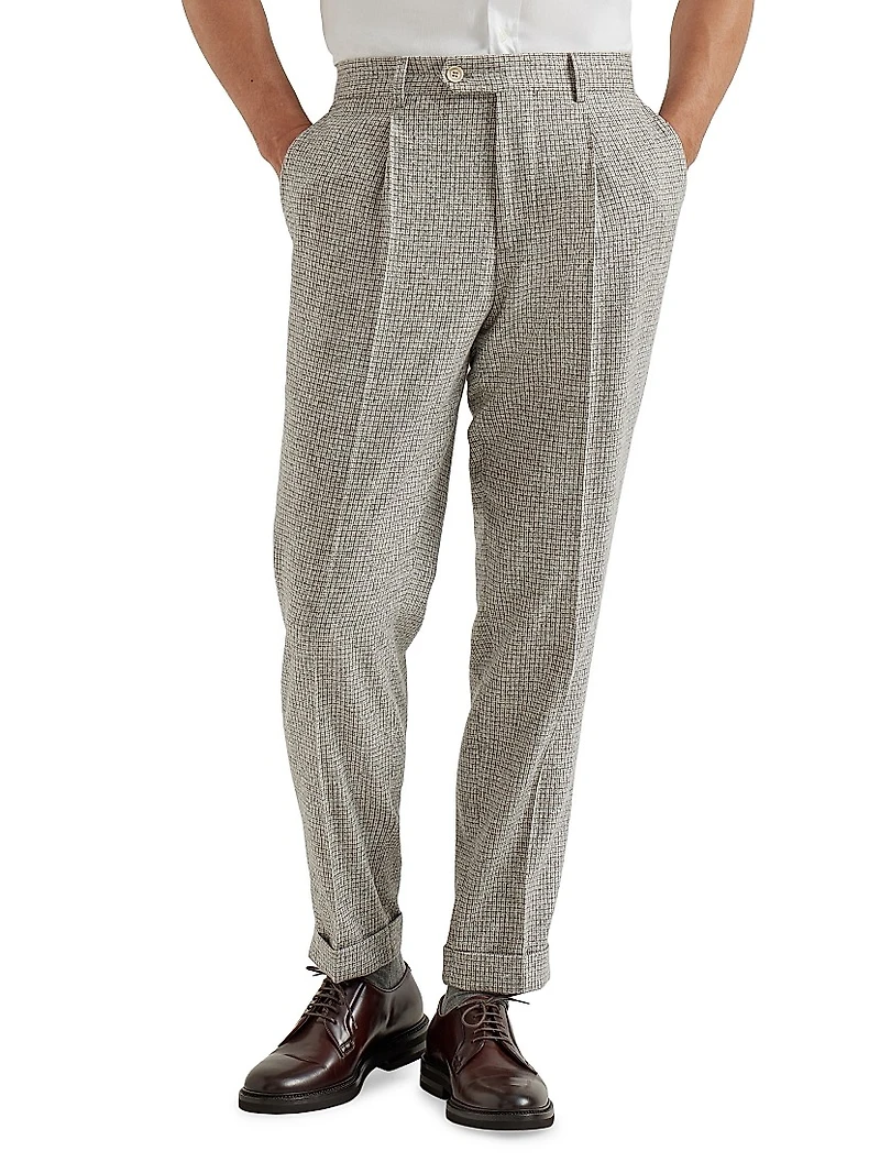 Checked Flannel Leisure Fit Trousers with Pleat