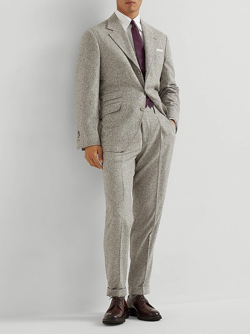 Checked Flannel Leisure Fit Trousers with Pleat