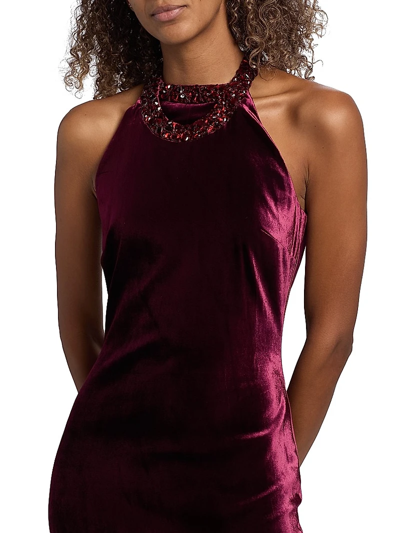 Embellished Halterneck Velvet Gown