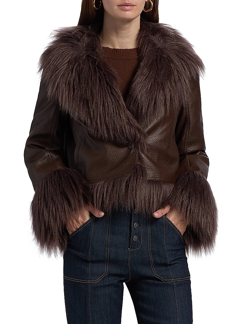 Panama Faux-Fur Trim Faux-Leather Jacket