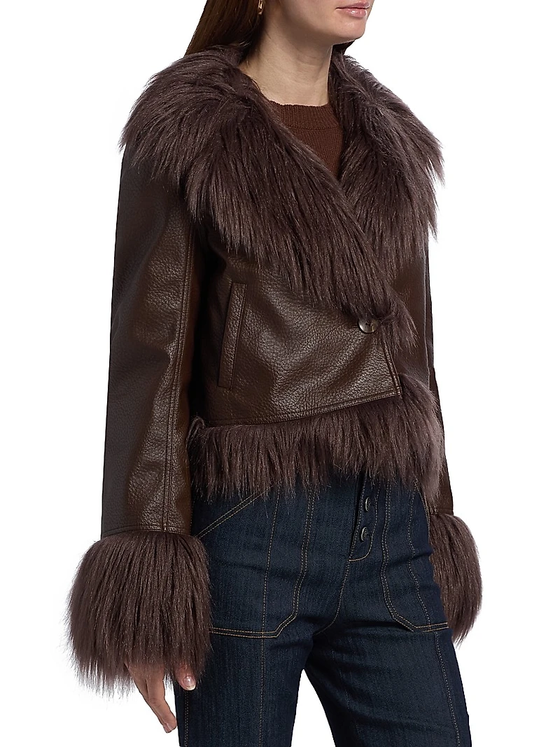 Panama Faux-Fur Trim Faux-Leather Jacket