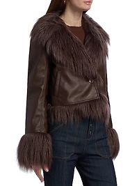 Panama Faux-Fur Trim Faux-Leather Jacket