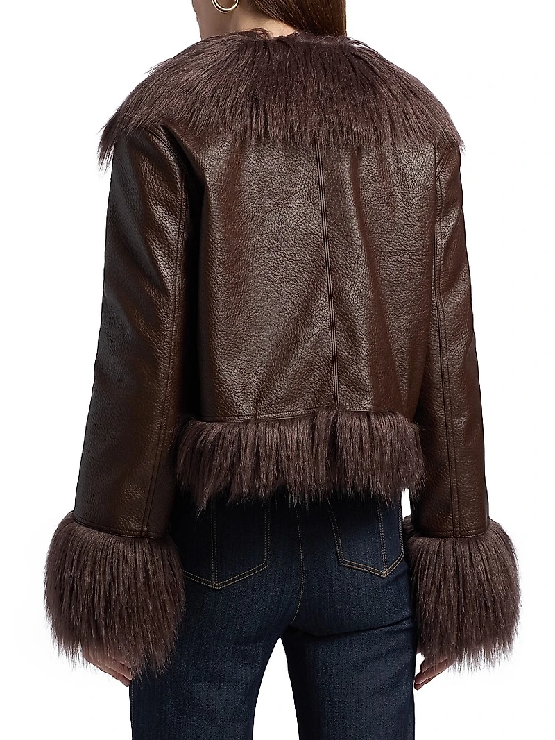 Panama Faux-Fur Trim Faux-Leather Jacket