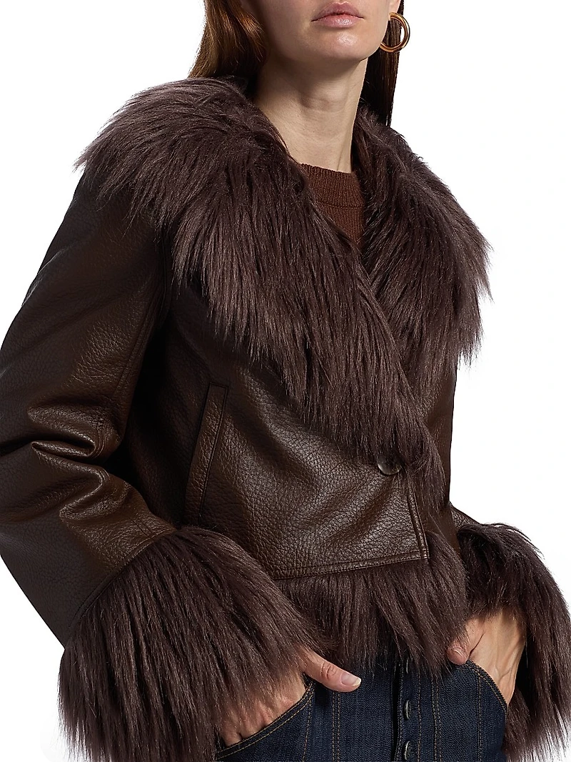 Panama Faux-Fur Trim Faux-Leather Jacket